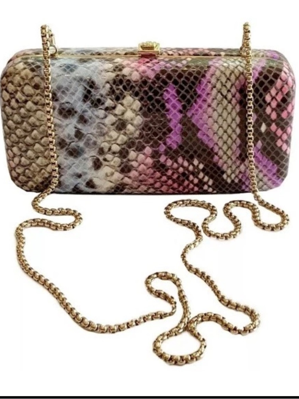 Henri Bendel "Life of the Party" Multicolor Snake Print Box Clutch NWOT